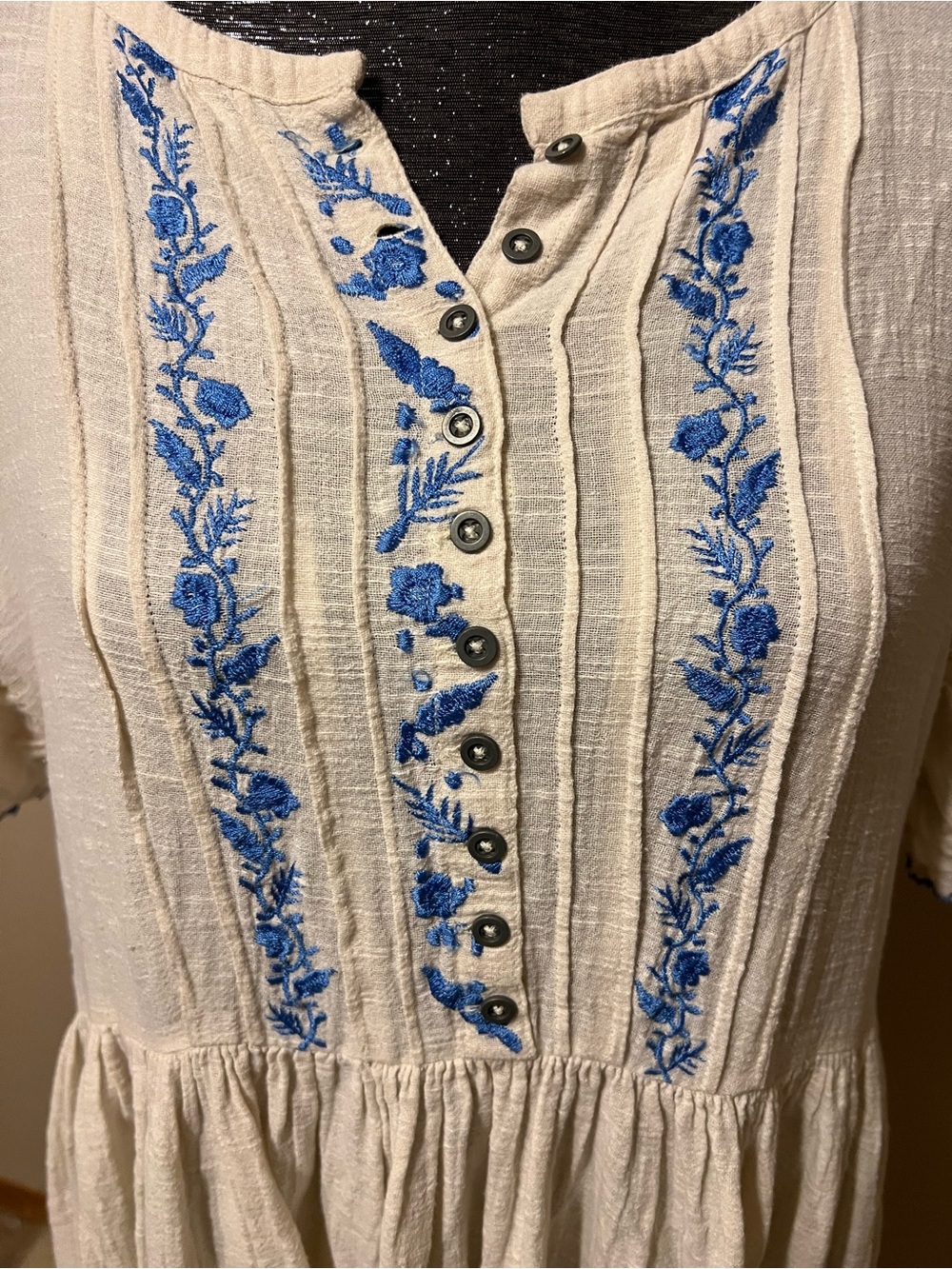 Free People Cream Mini Dress with Blue Embroidery - Picture 3 of 9